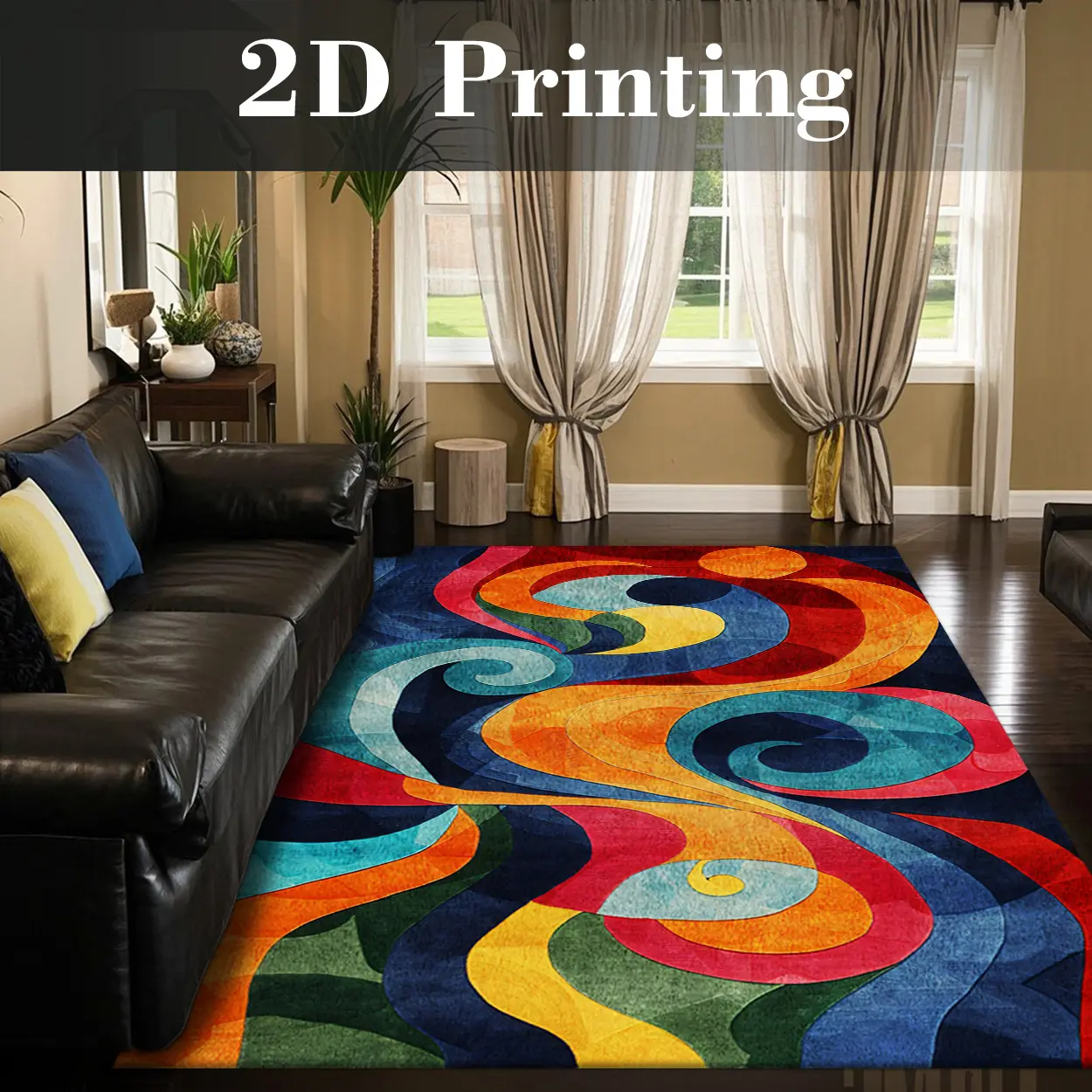 Local Delivery, Multiple Sizes Washable Non Slip Colorful Swirl Area Rug for Living Room, Bold Abstract Art Style Rug