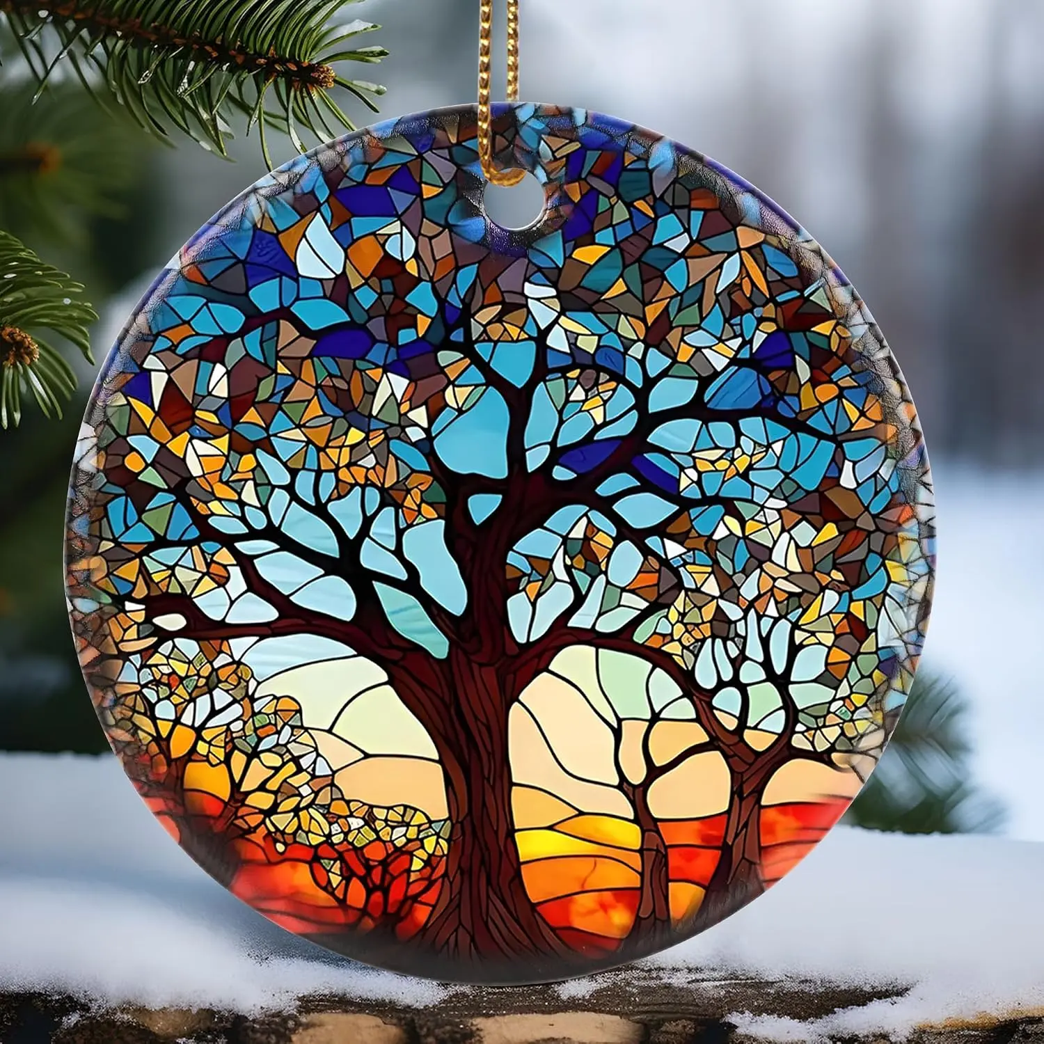 Tree of Life Ornament, Christmas Decoration, Holiday Present Idea, Heirloom , Round Ceramic, Bauble Present, Tree of Life