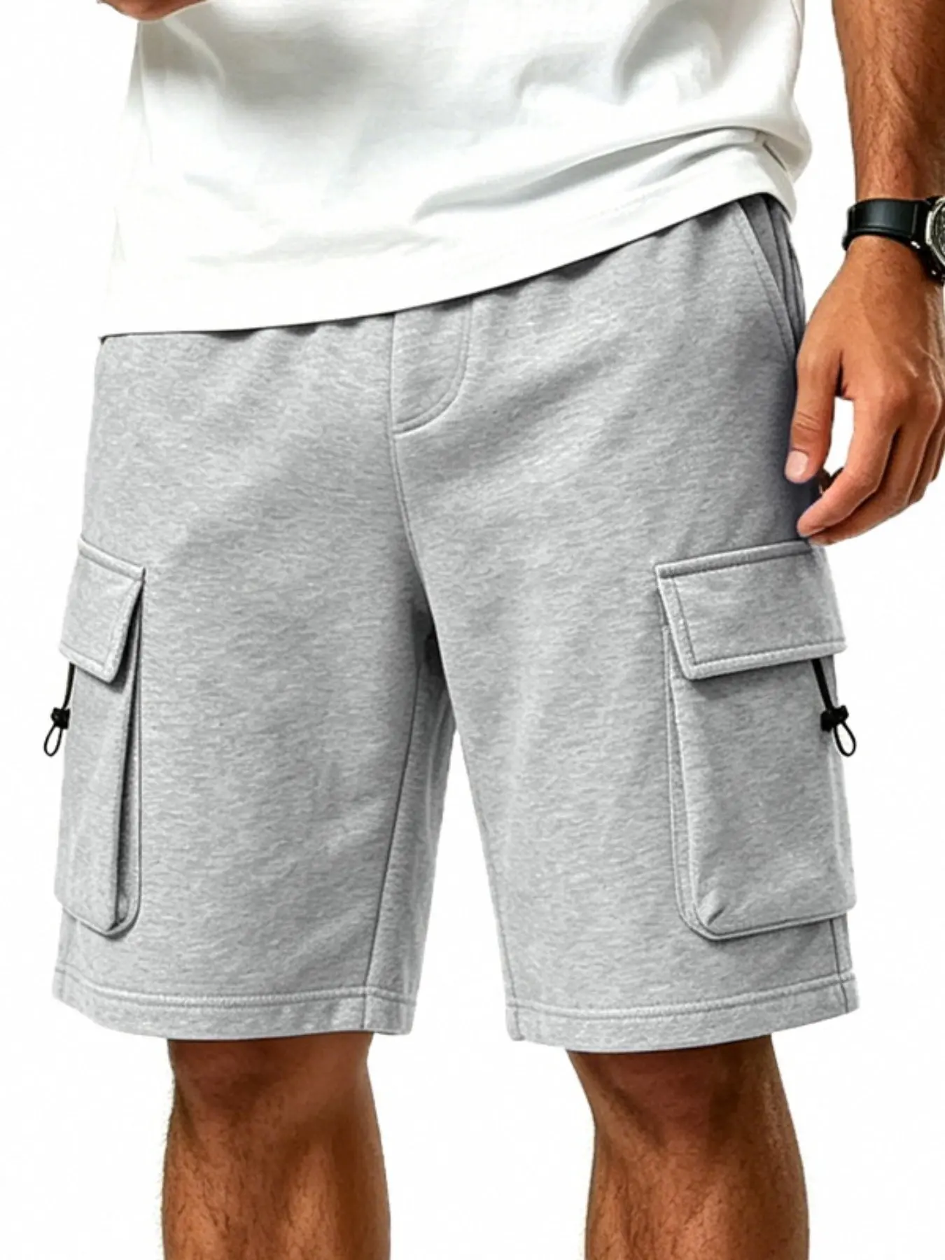 Men's Casual Multi Pocket Cargo Shorts Loose Knee Length Sweat Shorts Elastic Waist Drawstring Jogging Shorts Outdoor Walking Shorts