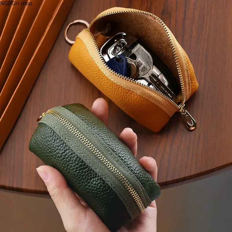 Leather Key Pouch - Cute Small Zipper Case with Ring, Keeps Keys Safe, Everyday Carry EDC Accessory for Men (Sports & Outdoor Gear), Leather Pouch