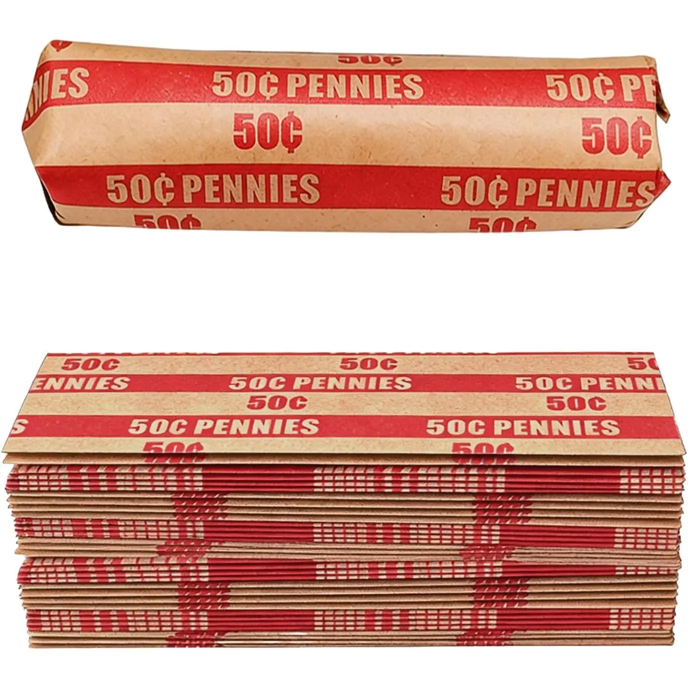 150 Pack Penny Coin Wrappers, Flat Striped Durable Kraft Paper Rolls, ABA Standard for Banks, Vending Machines & Business Savings, Durable Paper Construction, Charities, Compact Storage, Convenient To Store