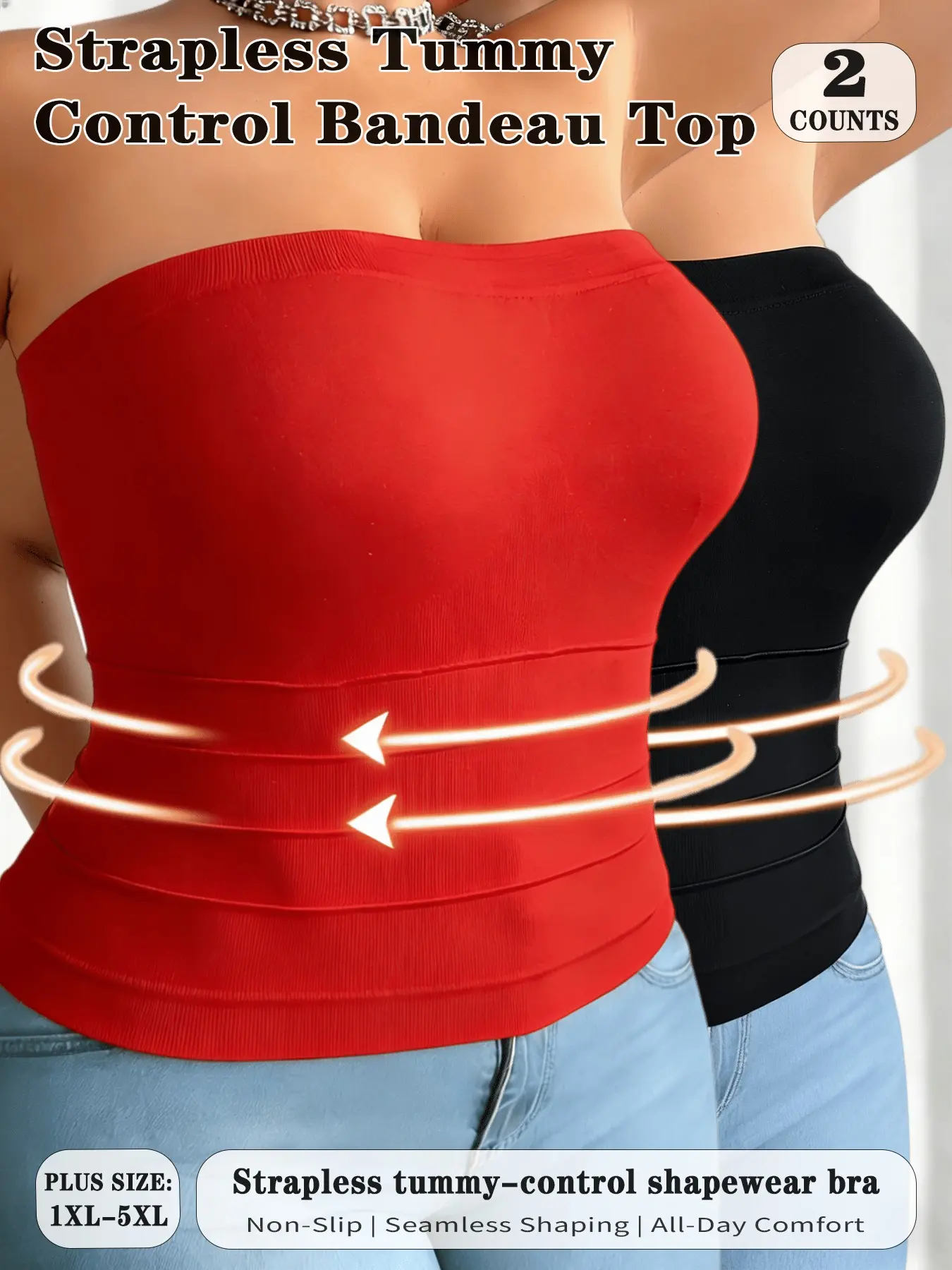 1/2/3/4/5/7 PCS Strapless Push-Up Bra Tops, Seamless Shaping Strong Tummy Control, Strapless Tummy Control Bandeau Top, All-Day Comfort Wearable Underwear, Plus Size Elegant Design