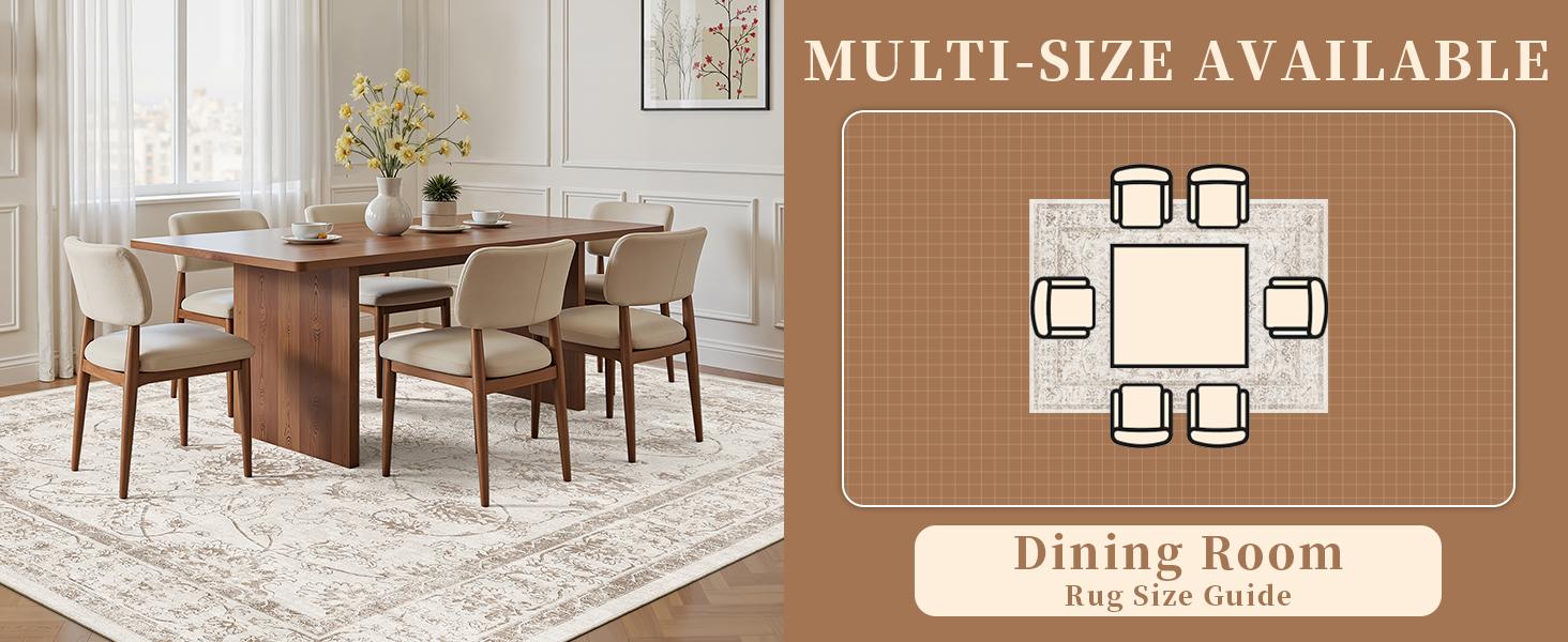 Washable 6x9 Area Rugs for Living Room, Vintage Natural Rug with Non-Slip Backing, Soft Stain Resistant Throw Rugs Thin Carpet for Bedroom Dining Room Farmhouse (6 x 9, Brown/Ivory)