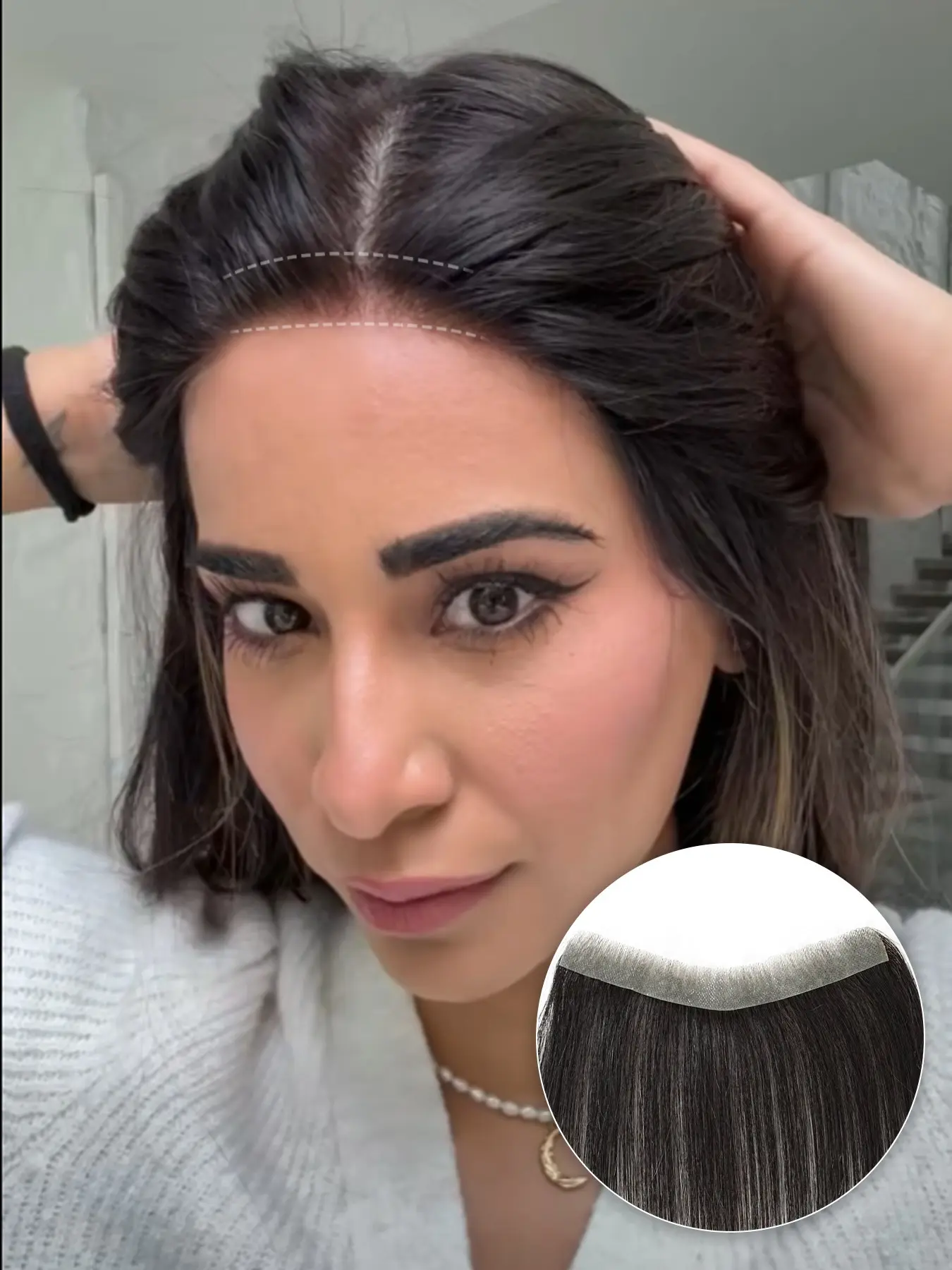 Forehead Hairline Lightweight Ultra-thin Hair Pieces for Women, Human Hair Biological Scalp Invisible PU Base Hairline Replacement Pieces for Women, Natural Color for Party, Daily Use