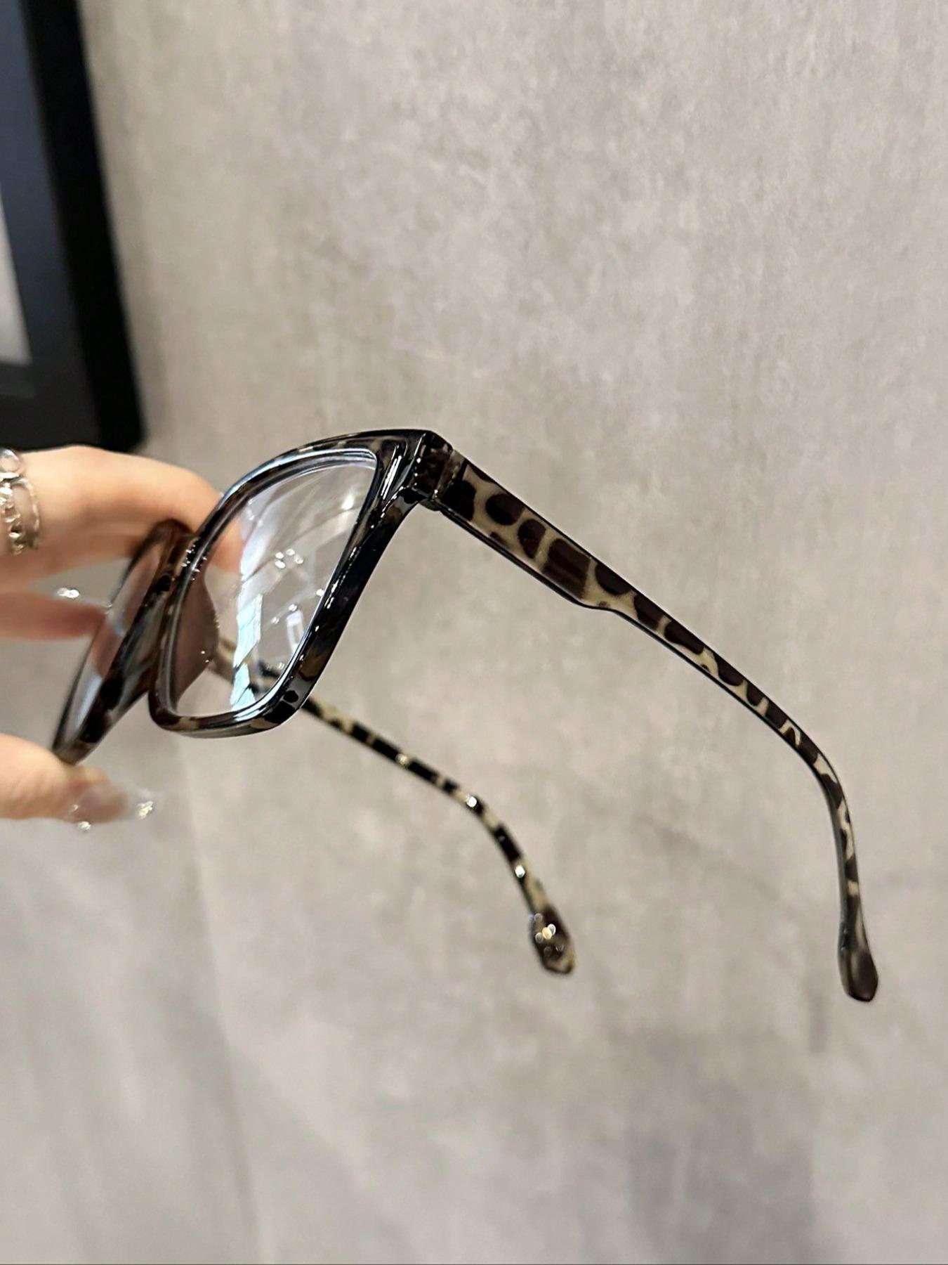 Women's Fashion Stylish Square Frames Plain/Leopard Pattern Eyeglasses, Trendy Casual Eyeglasses for Everyday Use, Fashion Accessories for Outdoor Activities, Lightweight Glasses