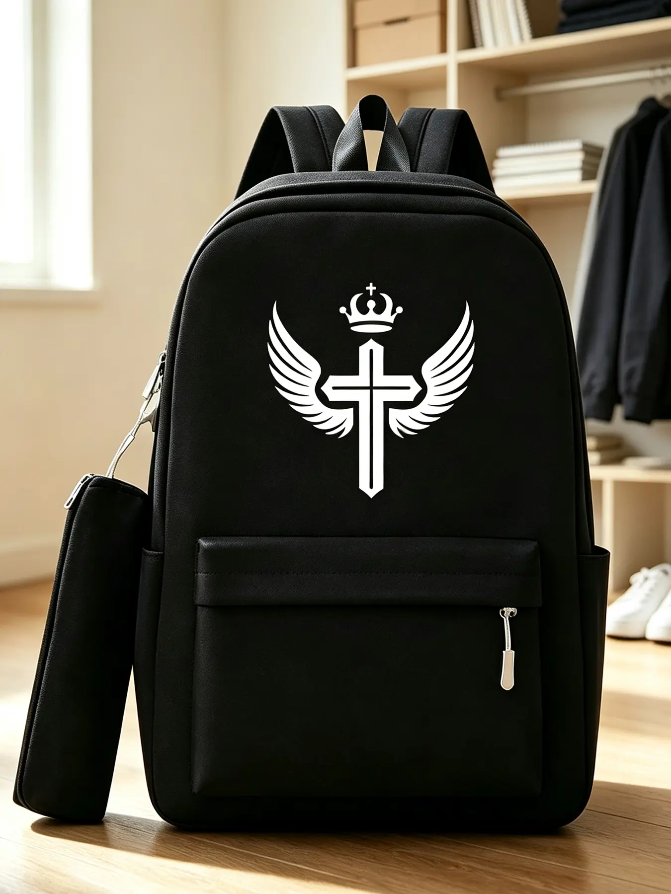 Cross Print Fashion Backpack, Unisex Portable Daypack, Laptop Bag for Commute, School, Outdoor Travel Trip