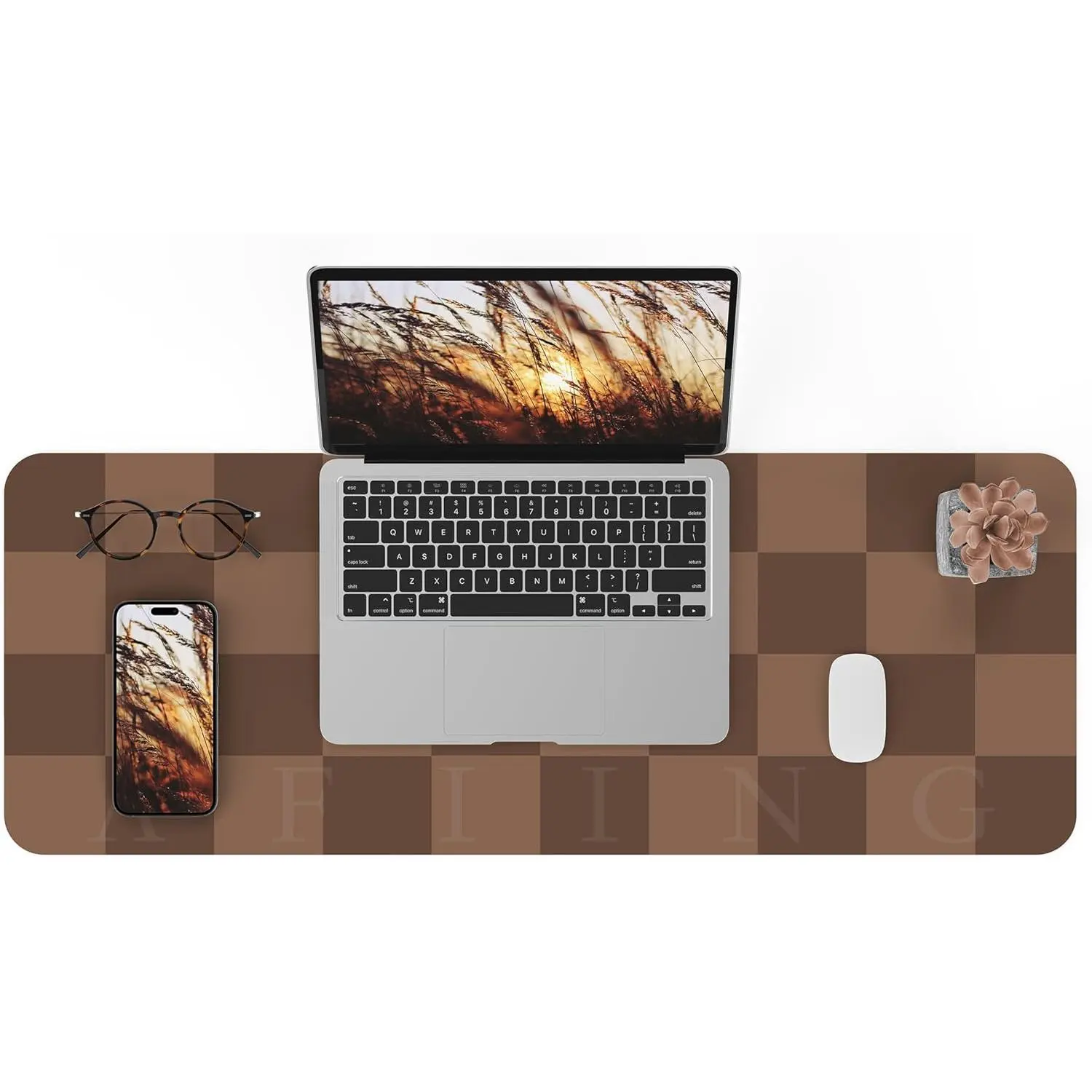 Brown Checkered Desk Pad |   Waterproof , Non-Slip Rubber Base, Checkered Design, Office & Home