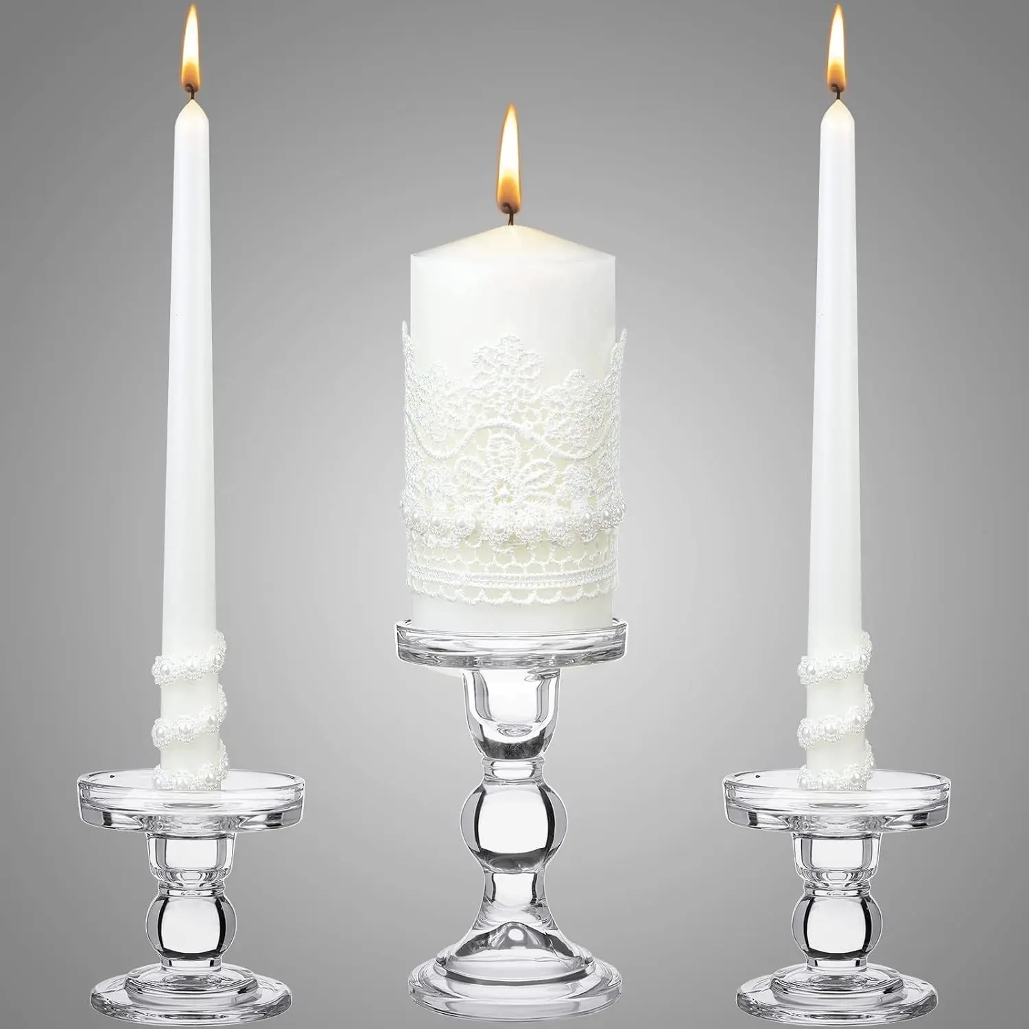 Unity Candles for Wedding Ceremony with Holder,Classic Style | Unity Pillar Candle Set, Taper Candle Gift, with Candlestick, Ideal for Church Weddigng Ceremonies, Formal Event Decoration