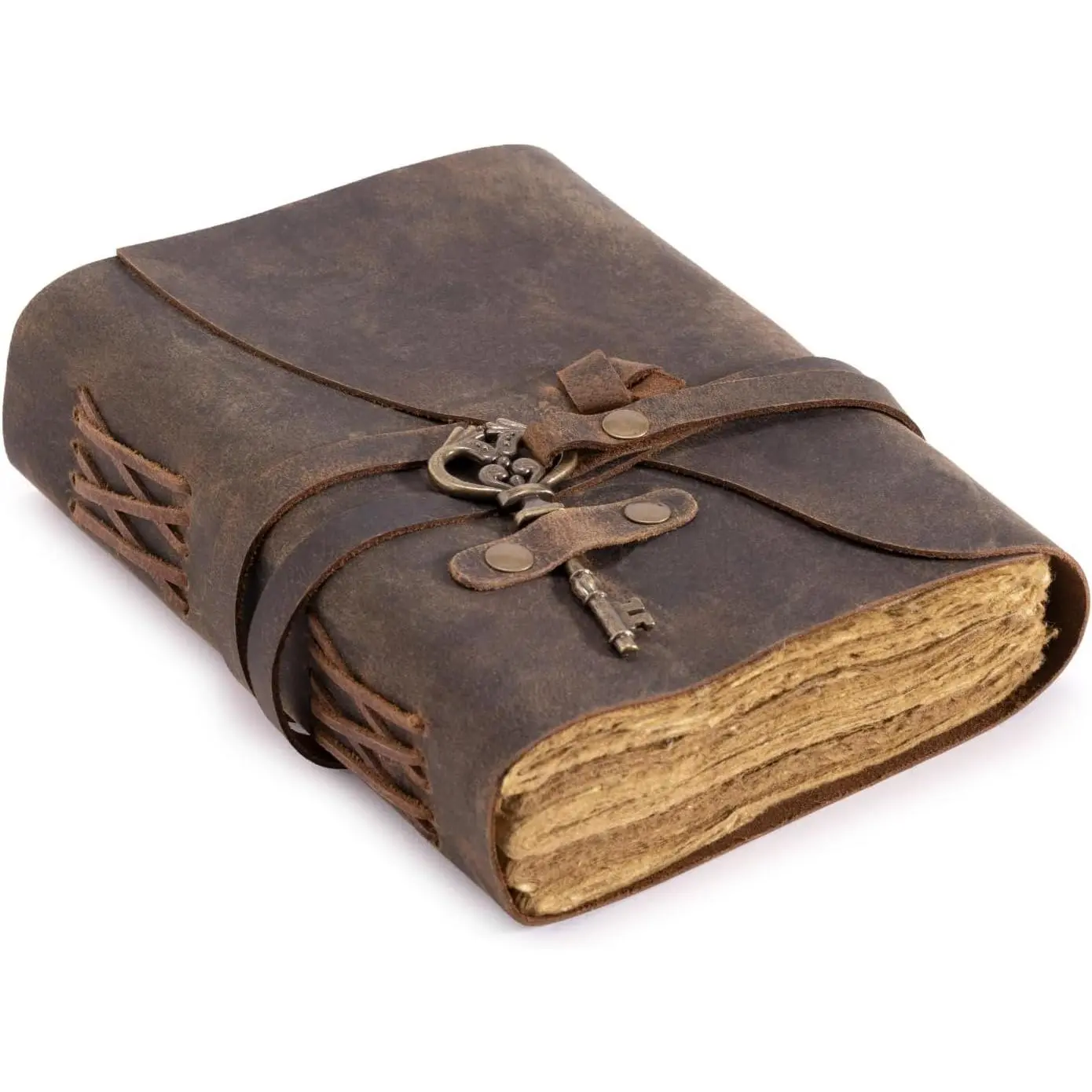Leather Journal - Antique  Deckle   Paper Leather Bound Journal - Book of Shadows Journal - Leather Sketchbook - Drawing Journal -   ( Brown, 7.5"x5.5")