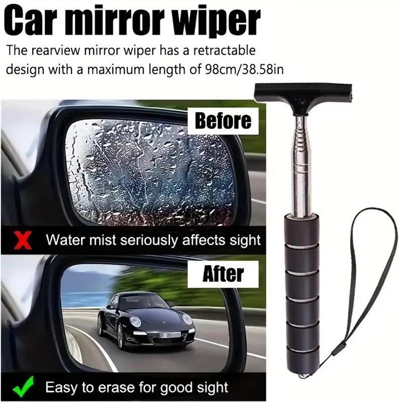 Stainless Steel Car Rearview Mirror Wiper, Retractable Car Glass Cleaning Tool, Window Cleaning Brush, Car Windshield Cleaner, Car Wash Accessories