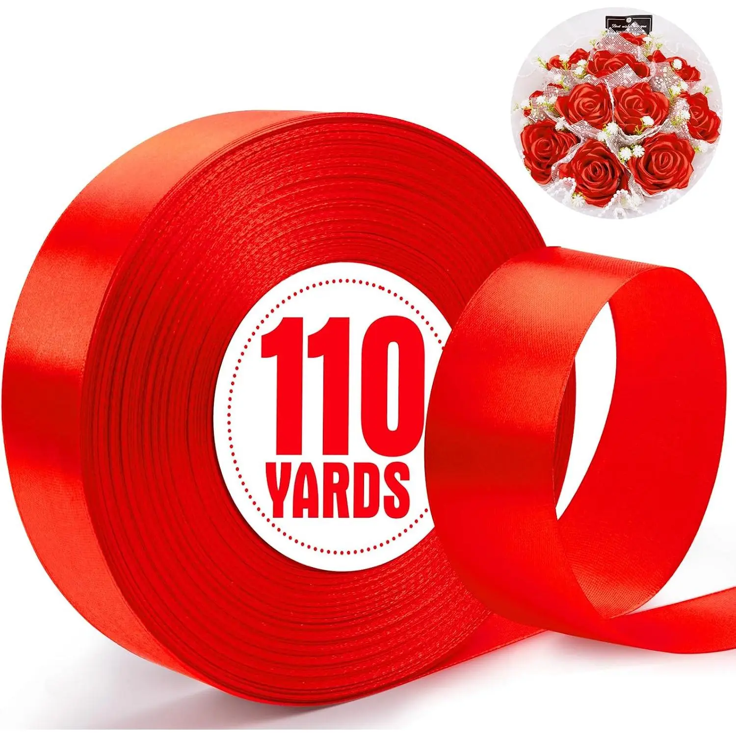 110 Yards Ribbon,1-1/2 Inch  Satin Ribbon for Flower Bouquet,  Wrapping, Ribbons for Crafts, Hair Bows Making, Wedding Party Decoration, Sewing, Invitation Cards, Christmas, Wreath