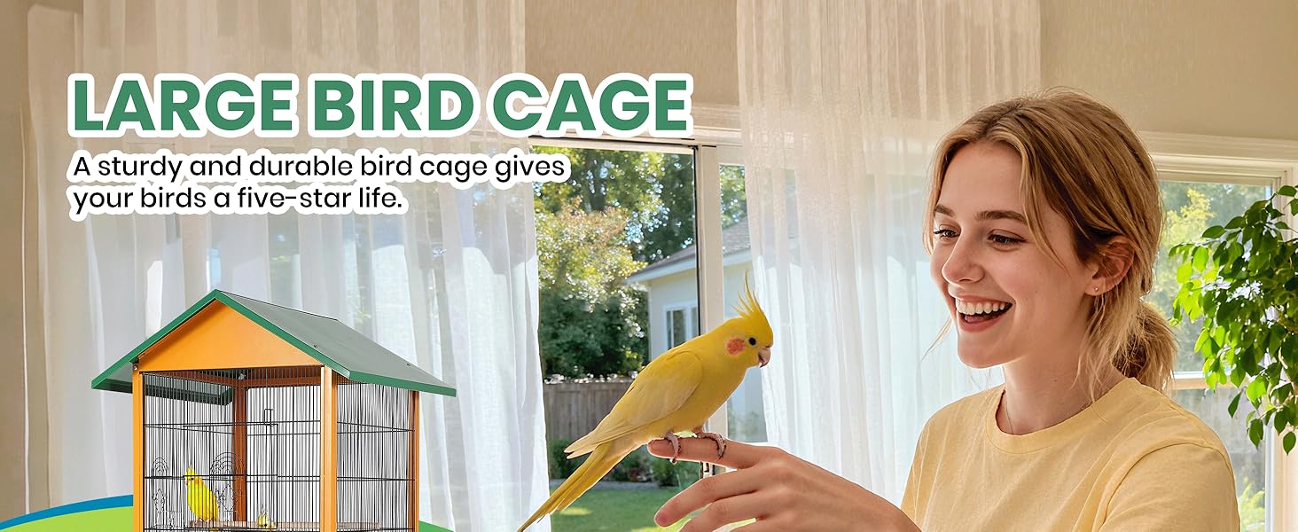 Bird Cage, 66''H Extra Large Bird Cage, w/Removeble Tray, Waterproof Roof, Easy to Clean, Lockable Caster, Indoor& Outdoor Application for Conure,Macaw,Budgie,Cockatiel,Lovebirds,Parakeet