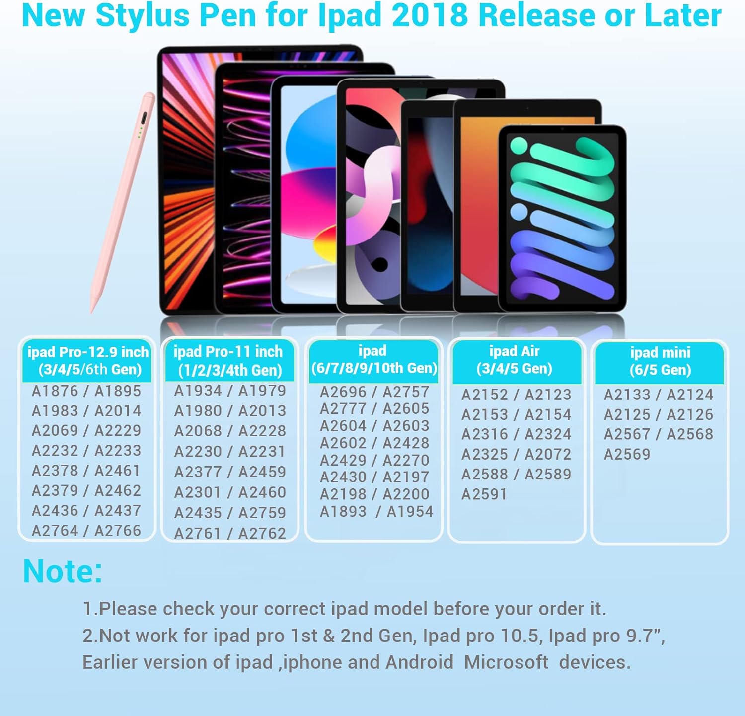 Stylus Pen for Ipad Pencil - Stylus iPad 9th 10th Generation Palm Rejection Compatible with Pen 2018-2024 Ipad 8th 7th 6th 10th Gen Mini 6th 5th Air 3/4/5 iPad Pro 11-12.9 inch Pink Stylus Pen for Ipad Pencil - Stylus iPad 9th 10th Generation Palm Rejection Compatible with Pen 2018-2024 Ipad 8th 7th 6th 10th Gen Mini 6th 5th Air 3/4/5 iPad Pro 11-12.9 inch Pink