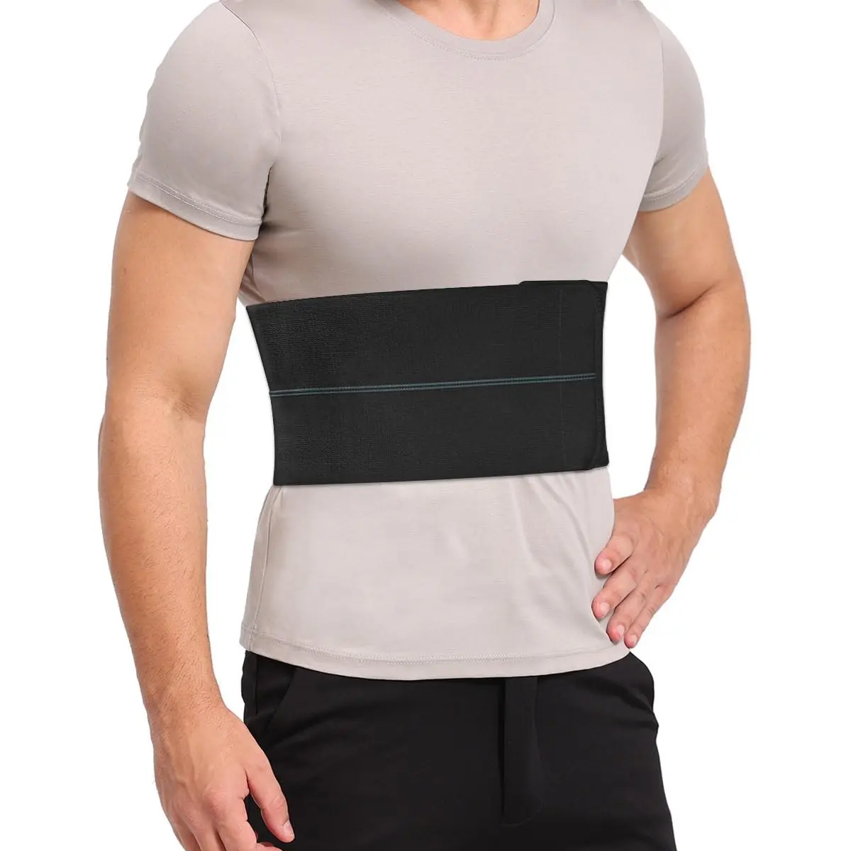 Supportive Men's Broken Rib Belt - Compression Chest Binder for Pain Relief, Strain Recovery (Black, Fits 30"-45")