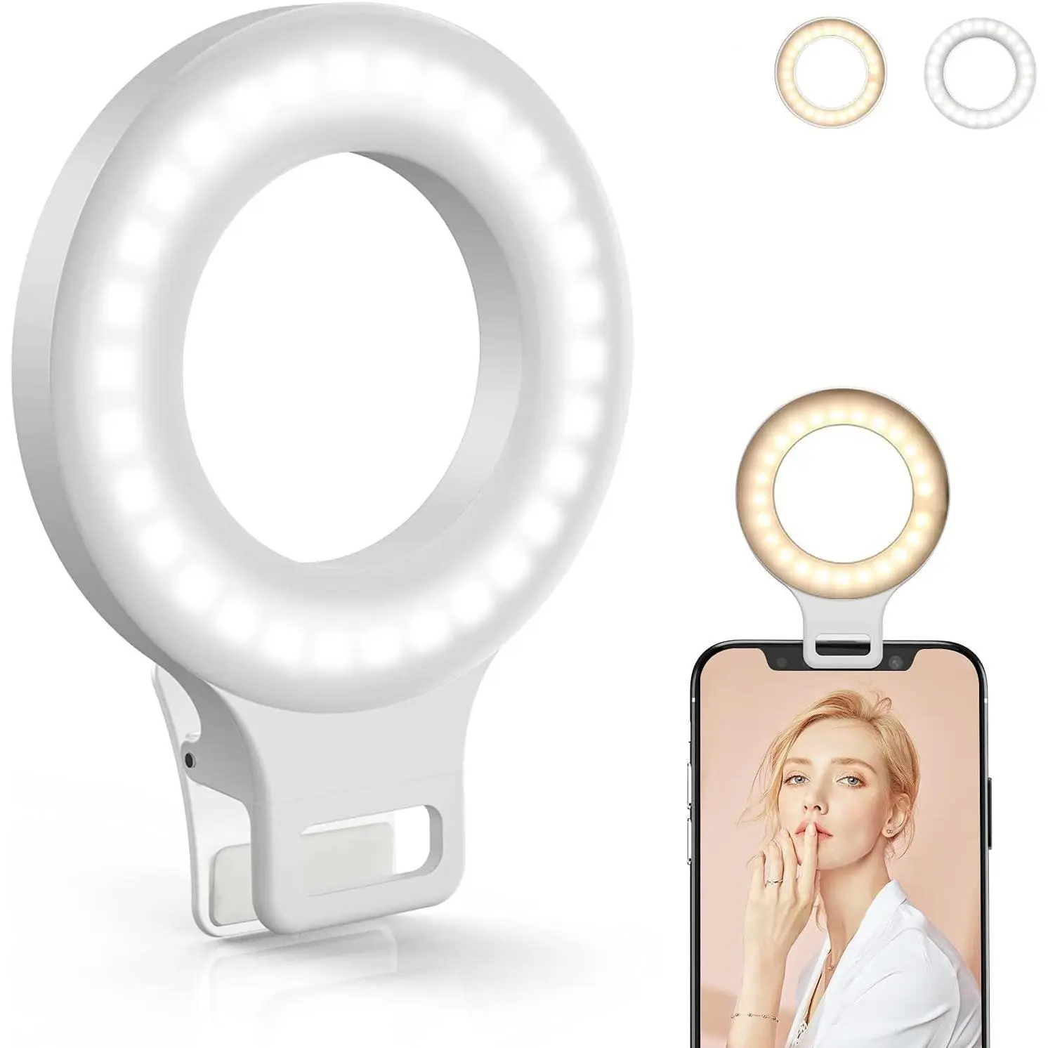 Rechargeable LED Selfie Ring Light with Mirror for Phone, Soft Portable Lighting for Photography and Makeup, Adjustable 2 Color Temperature