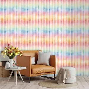 Watercolor Gradient Vertical Stripes Wallpaper, Rainbow Fade Pattern, PVC Adhesive Back, Easy Peel & Stick, Living Room Decor