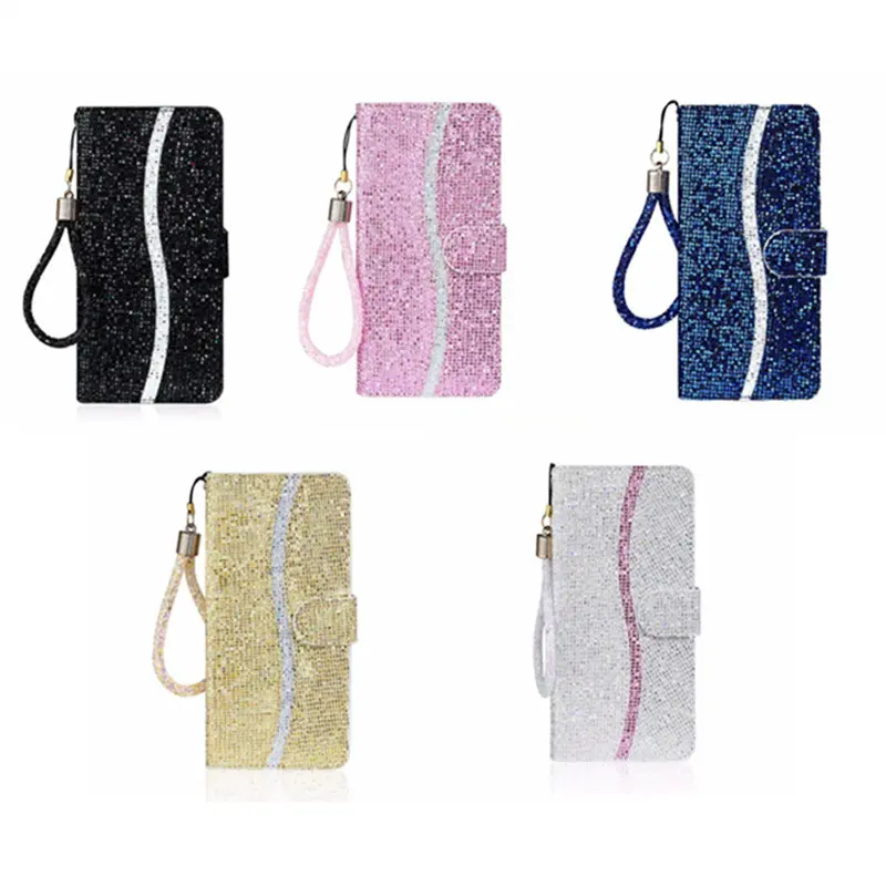 Leather Glitter Sequin Flip Cover Case with bank Card Slot - Anti-Theft Mobile Phone Protective Case Compatible for iPhone 17 Pro Max, iPhone 16 (Cross-Border Friendly) stylish design beautiful aesthetic gift