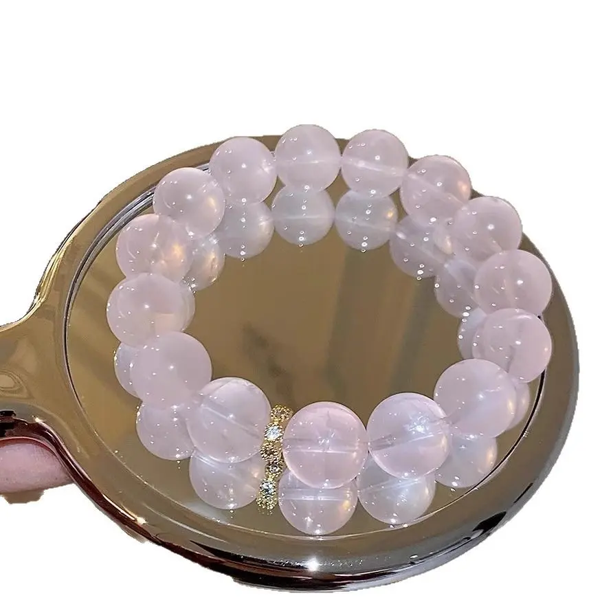Natural Rose Quartz Beaded Bracelet | 14K Gold Plated Minimalist Bracelet | Dainty Pink Crystal Jewelry