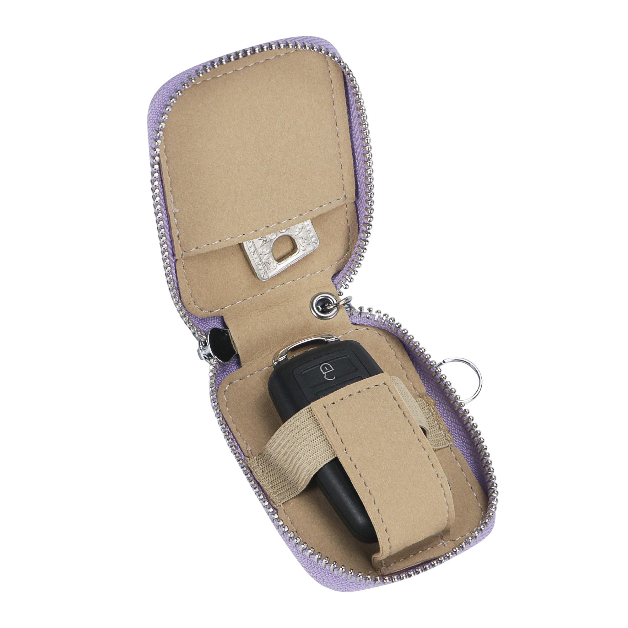 Royal Bagger Mini Earphone Bag Genuine Leather Zipper Key Wallet with Keychain, Portable Headphone Case for Men & Women 3901