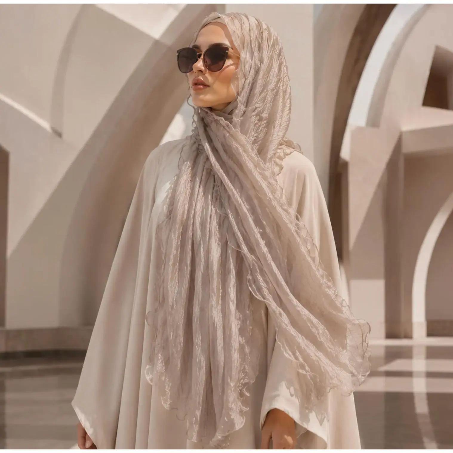 Curly Crinkle Shimmer Hijab for Women | Lightweight Textured Chiffon Hijab with Wavy Edge (MH228)