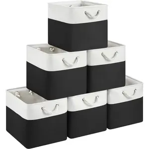 13x15x13 Storage Cube Bins, Heavy Duty Foldable Fabric Storage Bins with Handles and Metal Frame, 6 Pack Large Closet Organizer Bins for Clothes, Socks, Towels, White Black