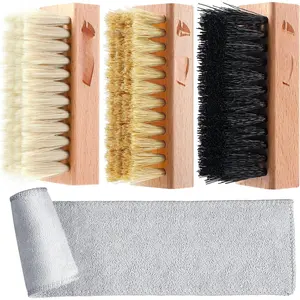 3 count  Sided Sneaker Shoe Cleaner Brush Set Shoes Clean Brush Kit Both  and Plastic Bristles with Microfiber Cloth (D)