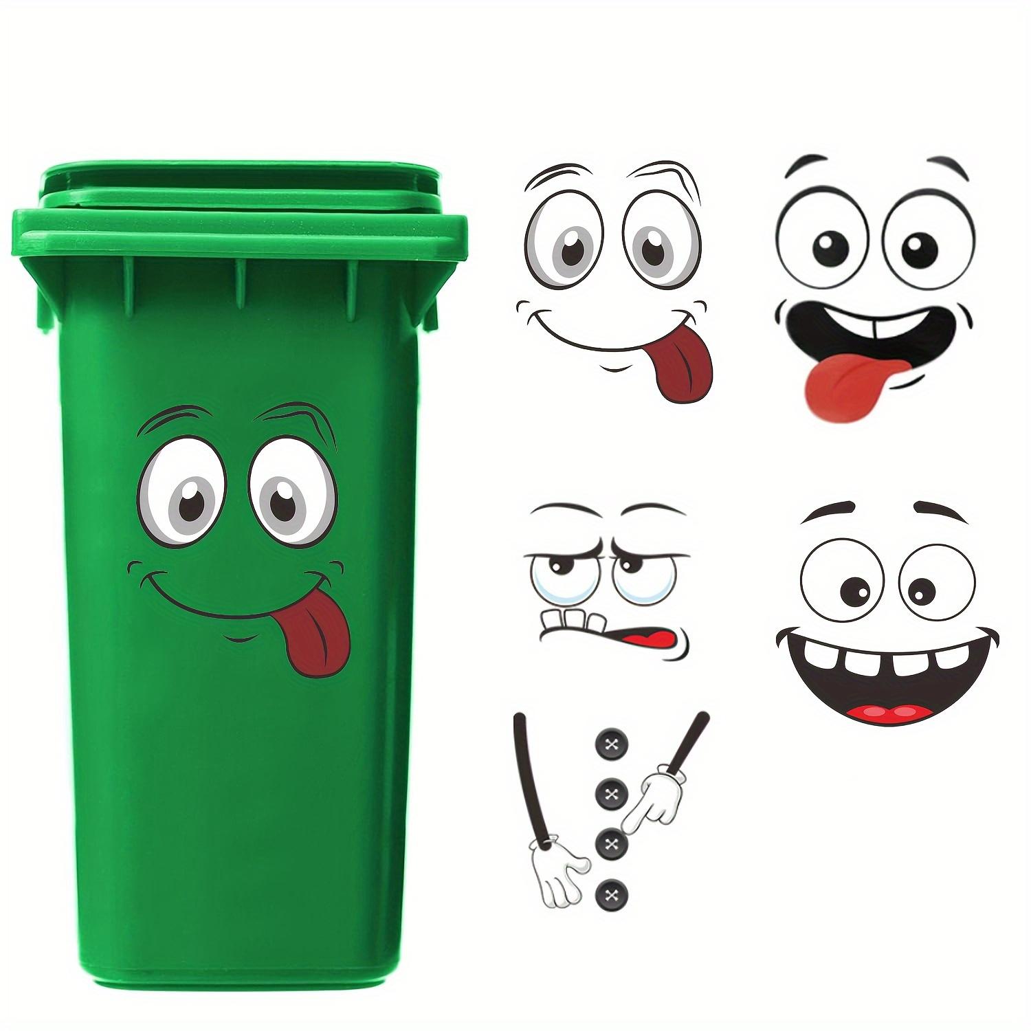 4pcs Interesting Cartoon Face Stickers, Self-Adhesive One-Time Use, Decoration for Bathroom Trash Can Refrigerator Decor