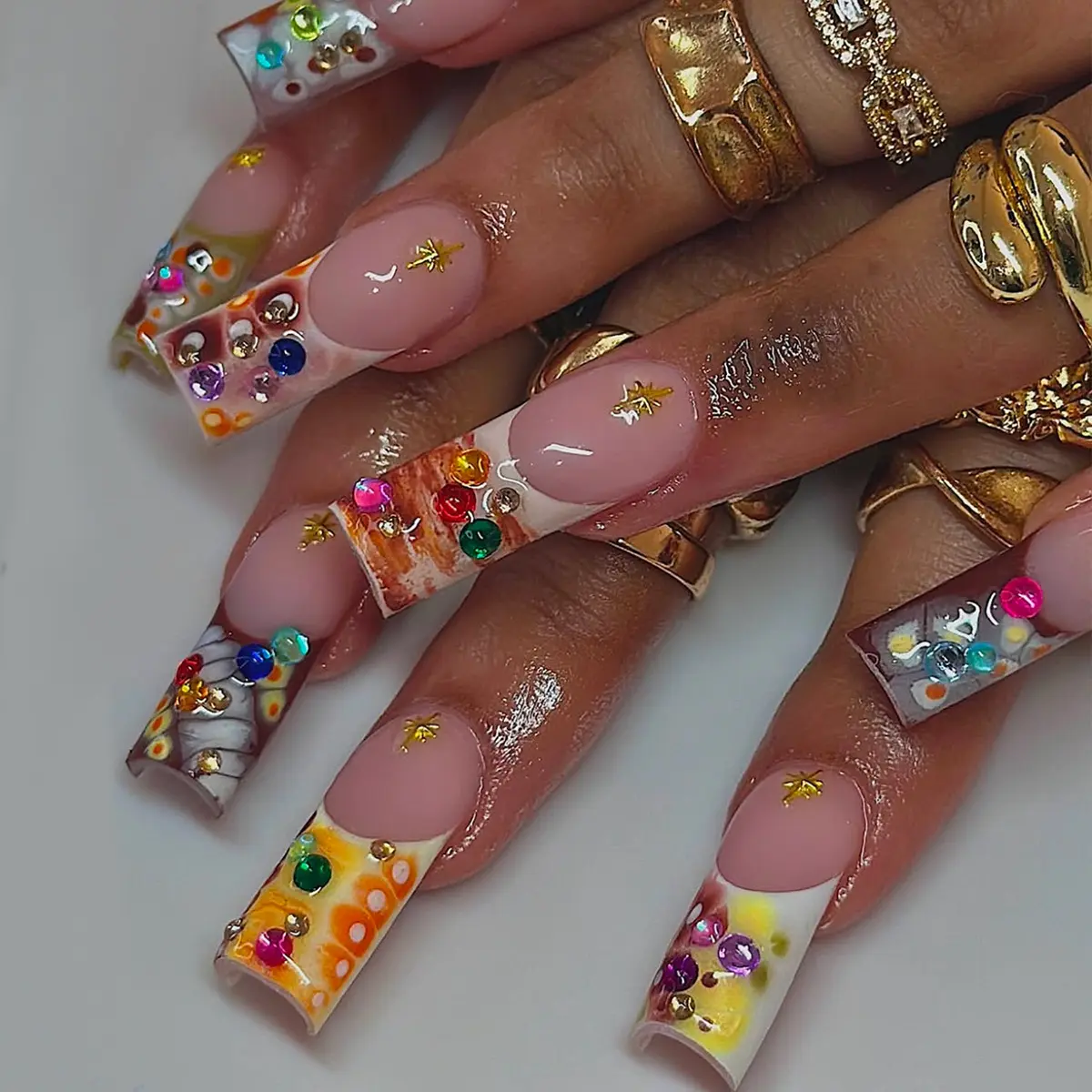 24 Pieces Fall Winter Atmosphere Y2K Handmade Diamond French Crocodile Pattern Advanced Texture Press On Nails Reusable Removable Full Cover False Nail Tips Set For Women Girls