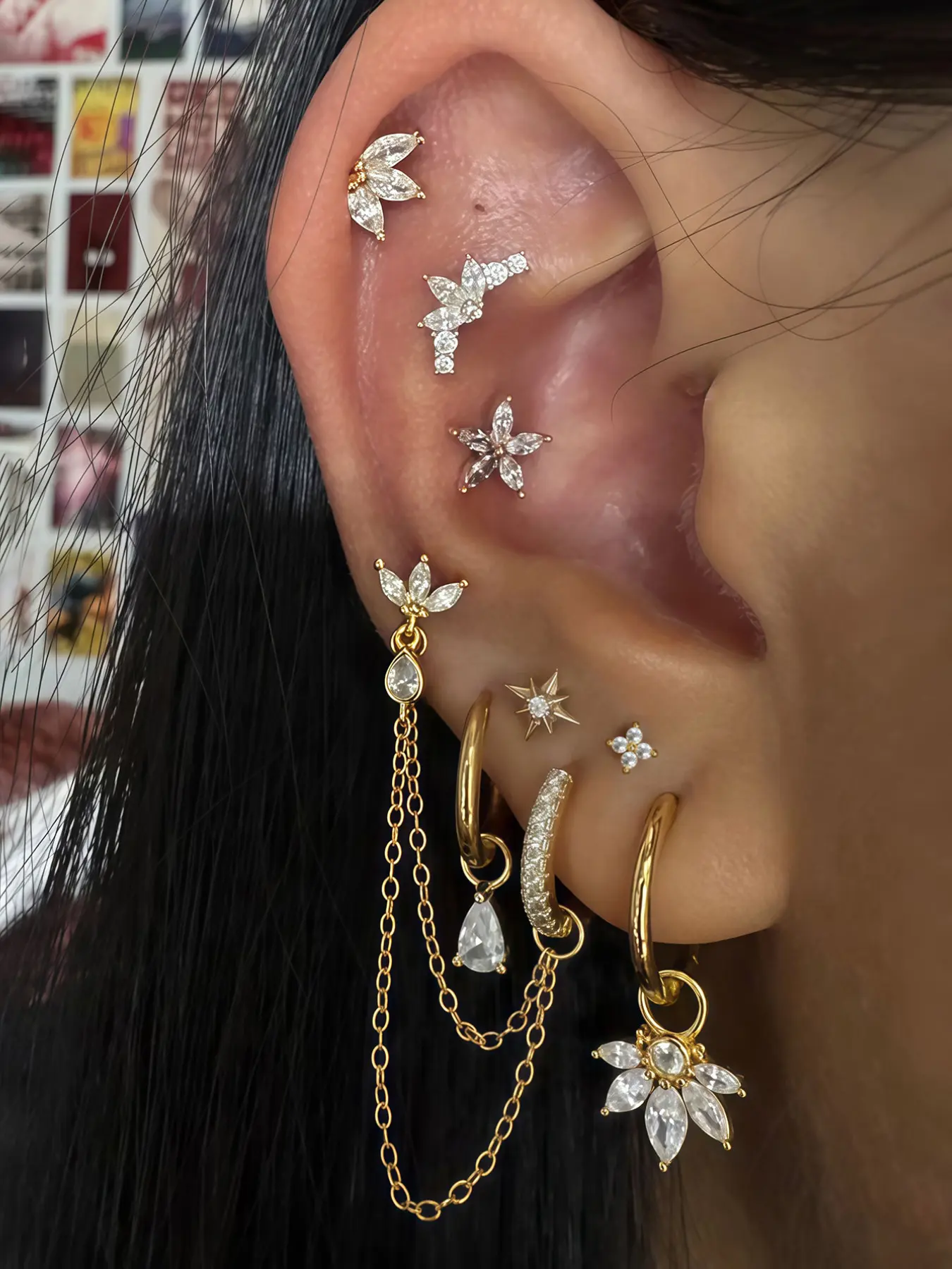 8 Pcs Cubic Zirconia Earring Stacking Set, Star Design, Elegant Jewelry for Women, Daily Wear, Dates, Parties, All Seasons