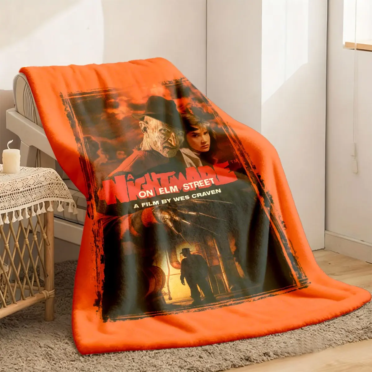 2026 New Arrivals 1pc Nightmare on Elm Street Horror Halloween Flannel Blanket - Soft Warm Throw with Freddy Krueger & Tina Design, Red & Black Spooky Print, All-Season Cozy Blanket for Bed, Sofa, Camping, Travel
