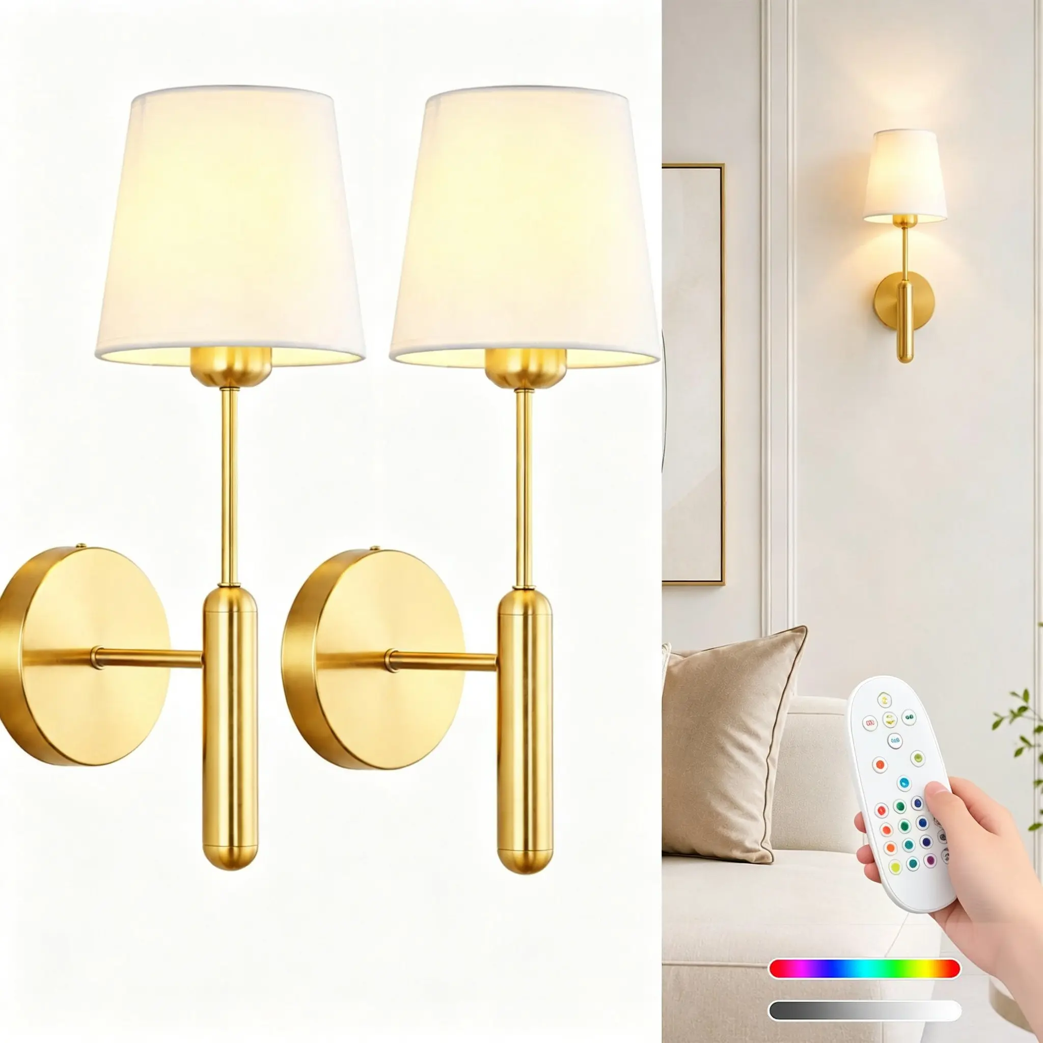 Rechargeable Wall Lights, Gold/, Remote Control, Adjustable Light Temperature, Battery-Powered Non-Hardwired Design