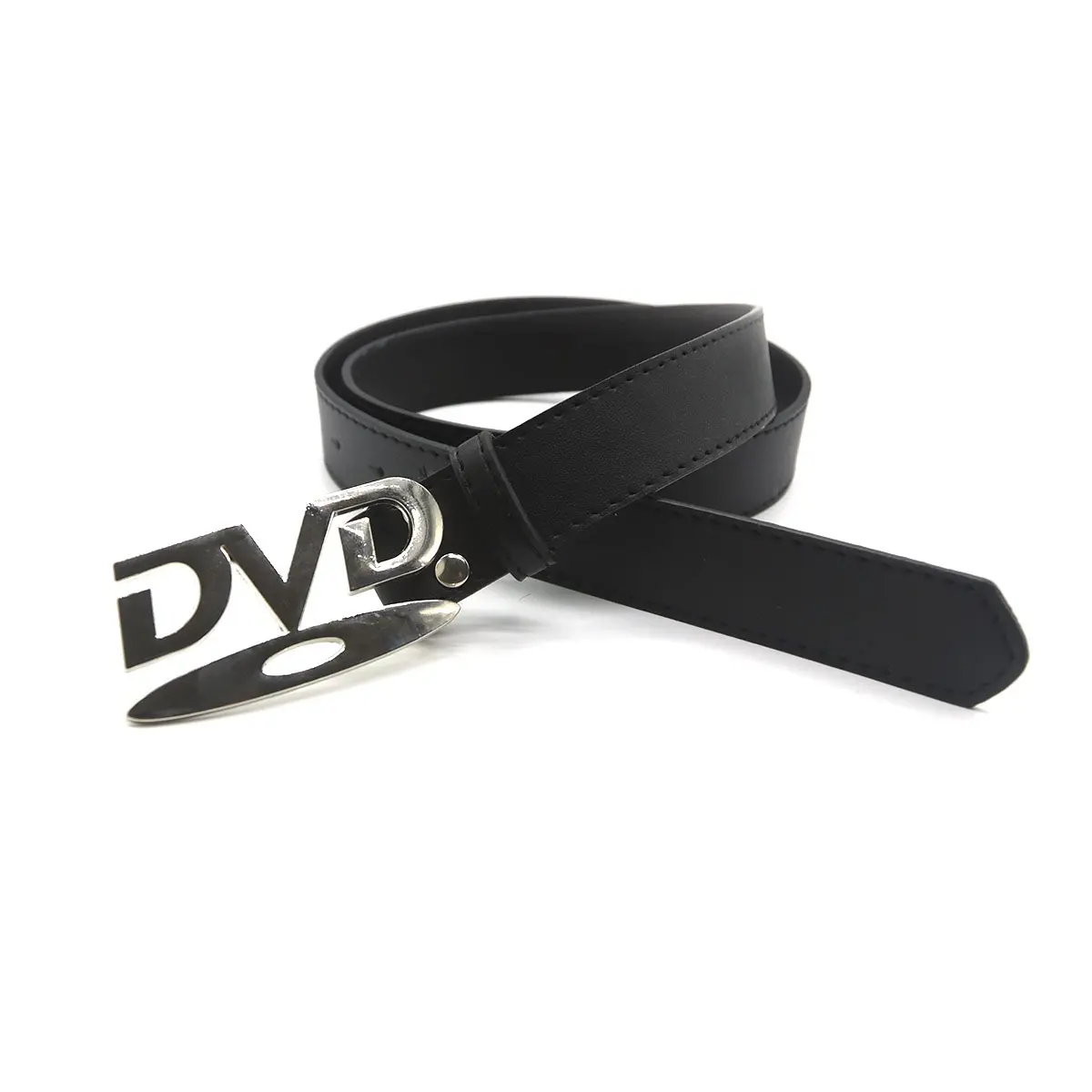Women’s PU Leather Belt with Letter Buckle, Trendy Black Snap-On Waist Belt Fashionable Adjustable Decorative Belt for Jean