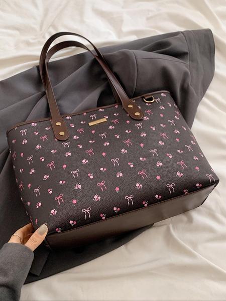 Valentine's Day Gift Women's Elegant Floral Bow Pattern Handbag, personality versatile Daily Shoulder Bag, simple exquisite Casual Fashion   High quality Daily Commuter Bag