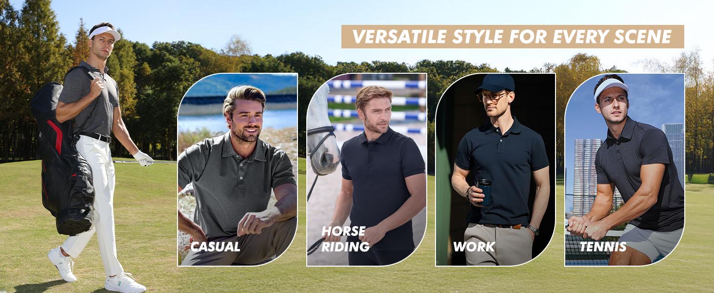 Polo Shirts for Men - Quick Dry Moisture Wicking Black Short Sleeve Performance Golf T Shirts for Casual Work Athletic