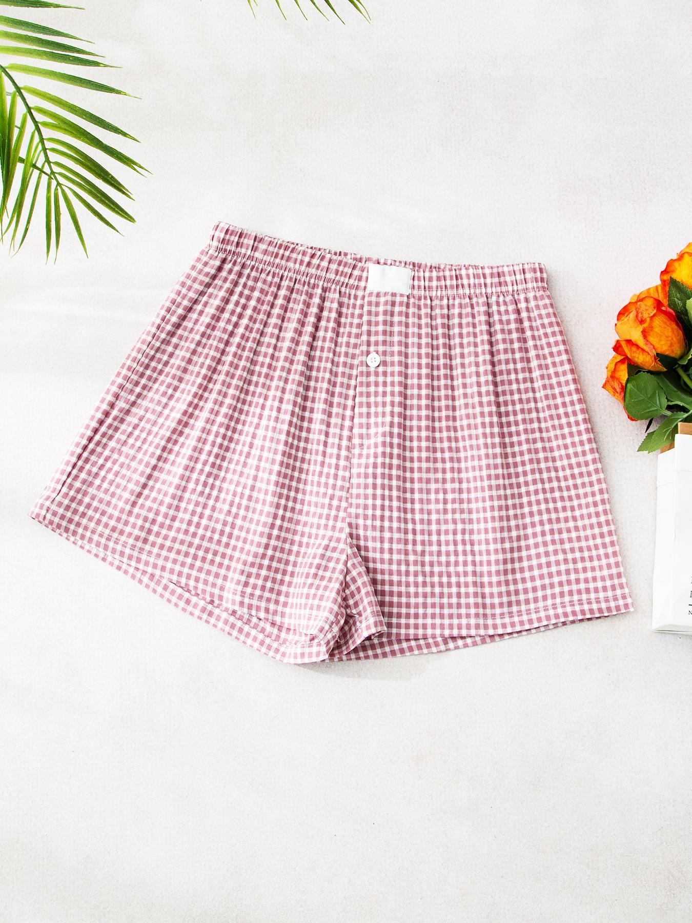 Women's Plaid Print Pajama Shorts, Casual Comfy Breathable Pajama Shorts for Daily Wear, Ladies Sleepwear Loungewear for Summer