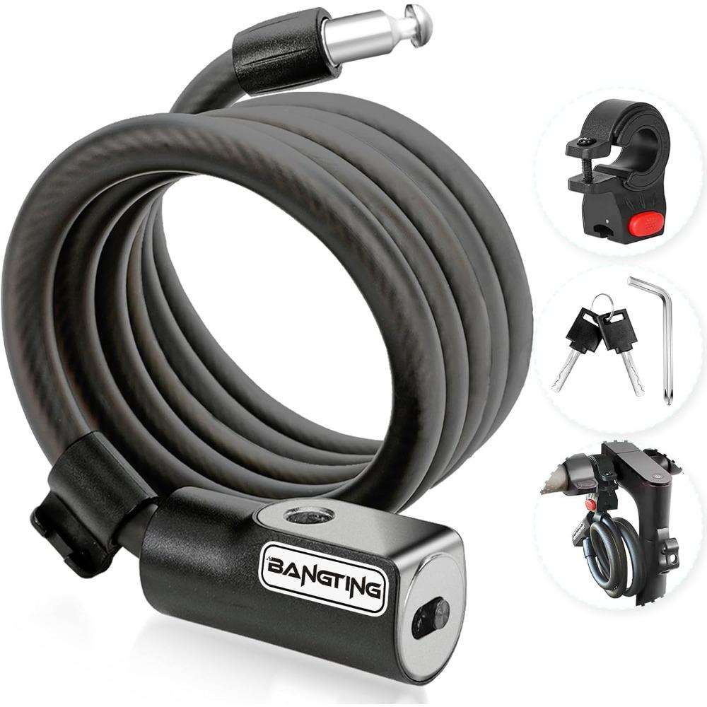 THE WELL KEPT 4 Feet Electric Scooter Bike Lock with Mounting Bracket & 2 Keys-12mm Thick Heavy Duty Keyed Cable Lock, Anti Theft Weatherproof For E-Scooter,Bicycle,Kids Bike,Ebike,Scooter,Stroller