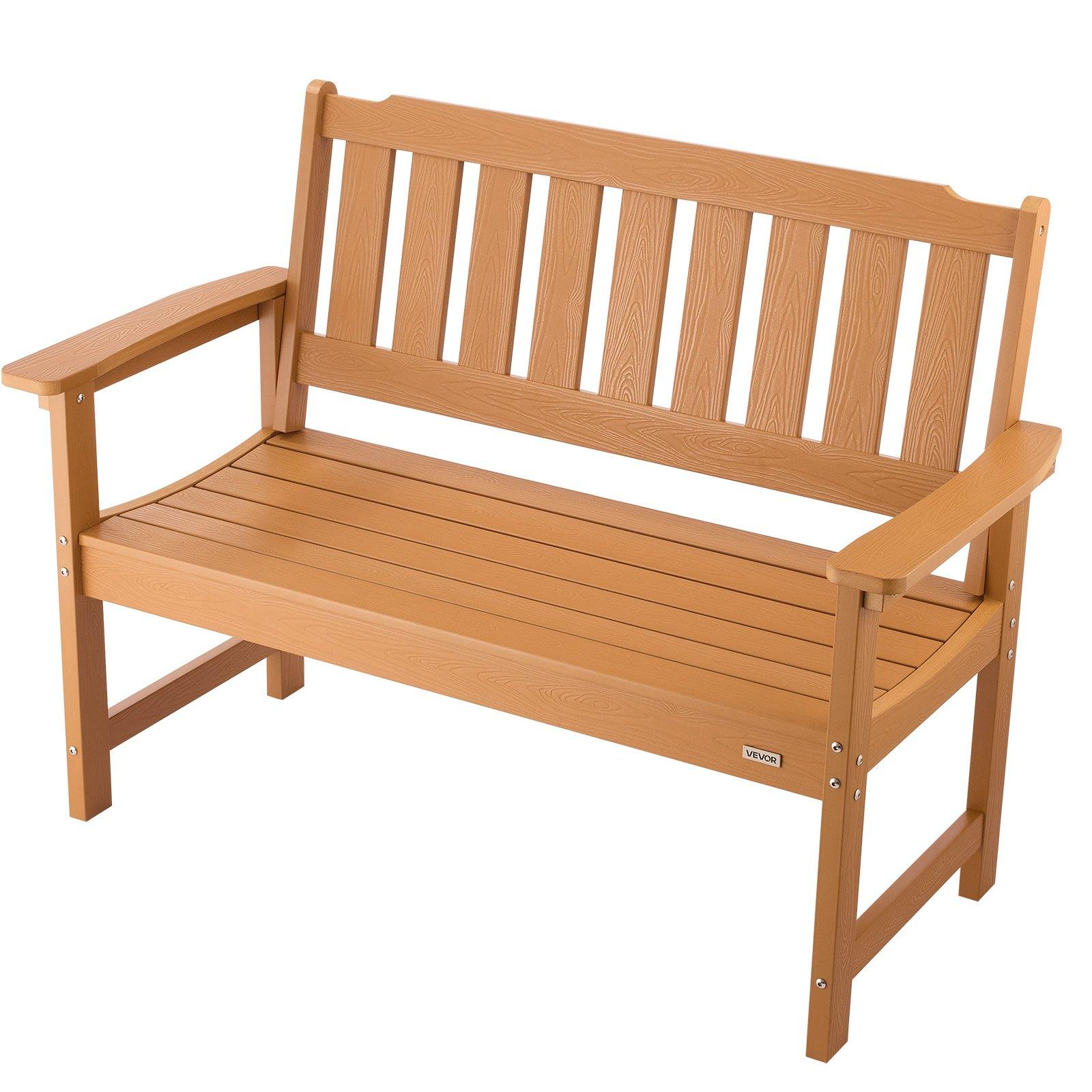 VEVOR Outdoor Bench, 50.5 inch, 800 lbs Weight Capacity for 2-3 Persons, Weatherproof Plastic Frame with Backrest and Wide Armrests, Outside Bench for Patio, Garden, Park, Yard, Natural Wood Color VEVOR Outdoor Bench, 50.5 inch, 800 lbs Weight Capacity for 2-3 Persons, Weatherproof Plastic Frame with Backrest and Wide Armrests, Outside Bench for Patio, Garden, Park, Yard, Natural Wood Color
