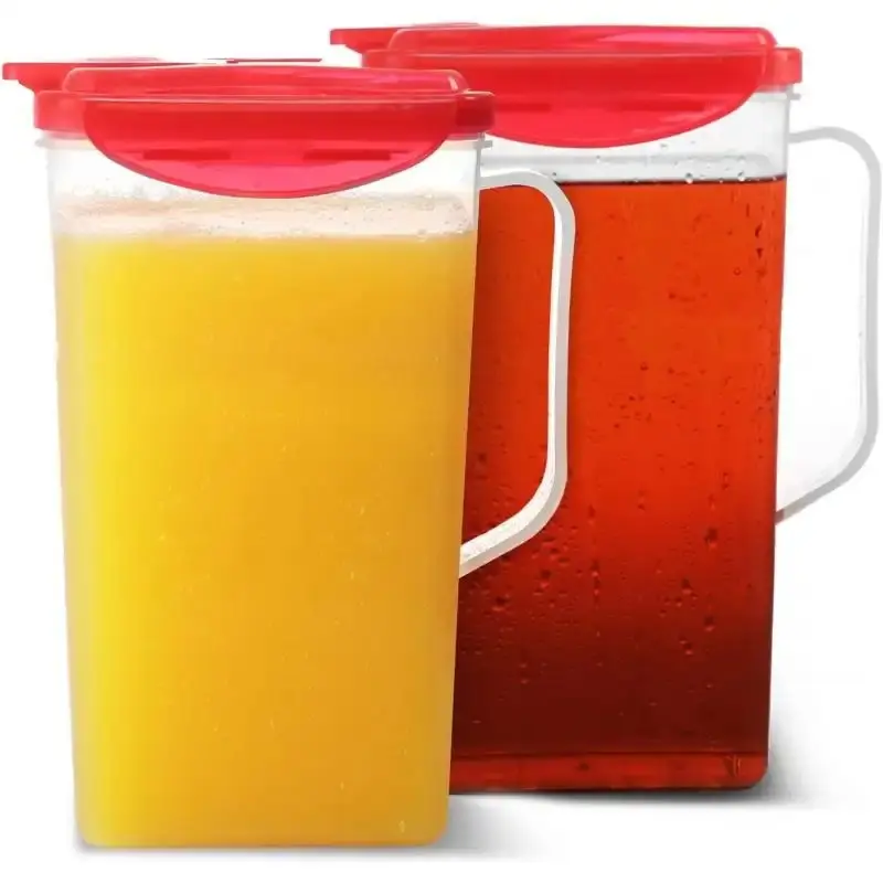 Red 50 Oz.Plastic Pitcher Set of 2 |   Fridge Door Jug with Lid |   Airtight Iced Tea Container