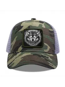 Angry Wolf with Lightning Camouflage Mesh Baseball Cap for Men & Women - Adjustable Snapback Trucker Hat, Breathable Back for Hiking, Fishing, Camping, Golf & Casual Outdoor Attire Camouflage Random
