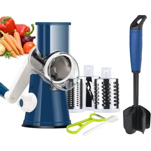 Rotary Cheese Grater Shredder and Hamburger Meat  Stirrer, Round  Slicer with 3 Drum  and  Meat Breaker with Heat Resistant 5 Curved