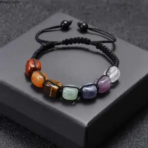 Seven Chakra Natural Stone Bracelet for Men and Women, Adjustable Cord Healing Jewelry with Amethyst, Fashion Hand Accessory for Daily Wear