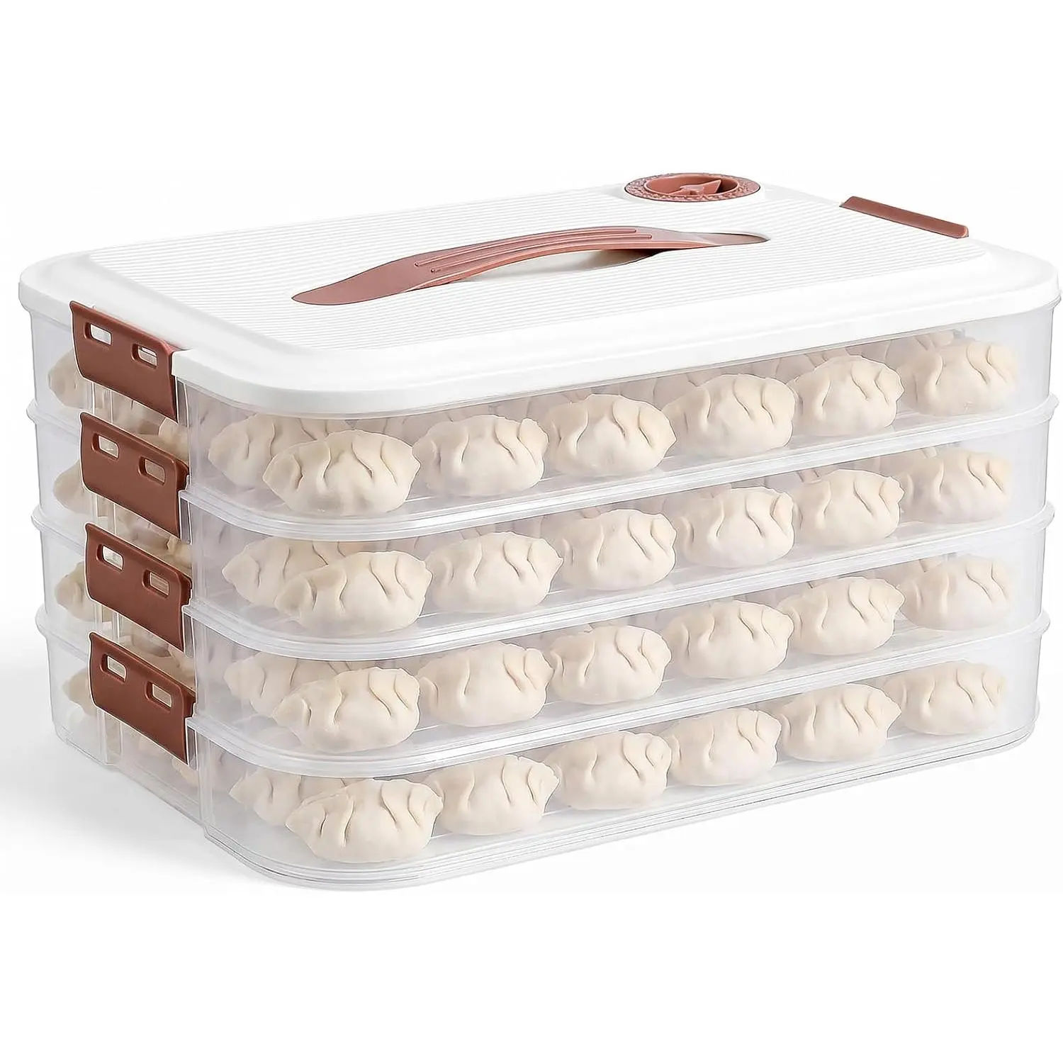 4 Layer Dumpling Box, Stackable Food Storage Containers with Handle and Lid Portable Cookie Storage Container for Fridge