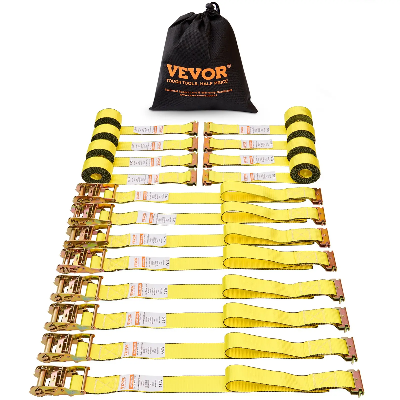 VEVOR Ratchet Tie Down Straps (8PK), 4400 lb Break Strength, E-Track Endless Ratchet with 8 Premium 2"x 15' Rachet Tie Downs Heavy Duty, for Moving Securing Cargo, Appliances, Lawn Equipment