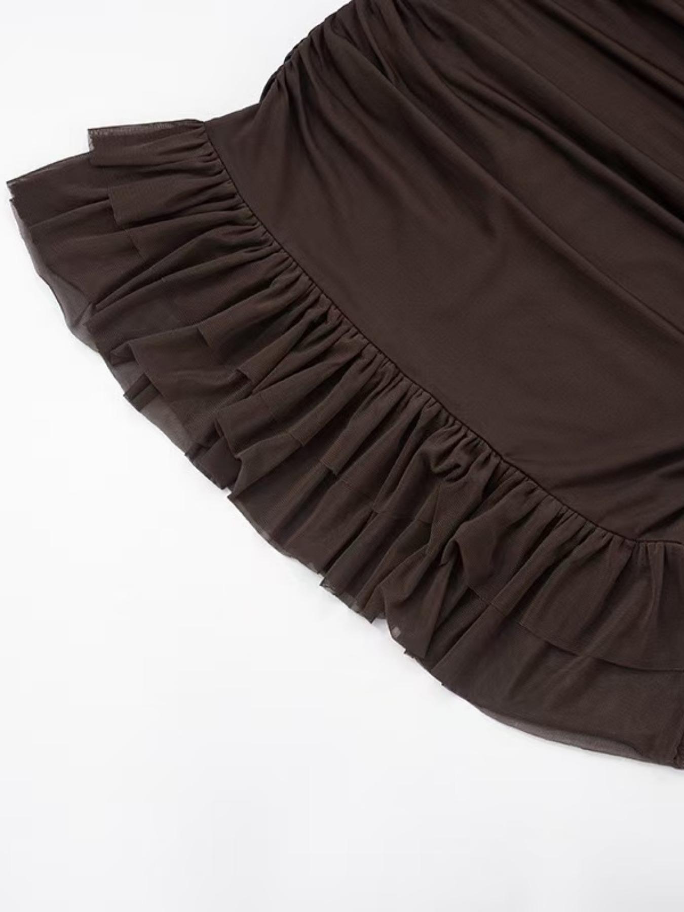 Women's Solid Color Layered Ruffle Trim Fitted Dress, Fashion Casual Sleeveless Dress for Daily Outdoor Wear, Ladies Dress for Summer