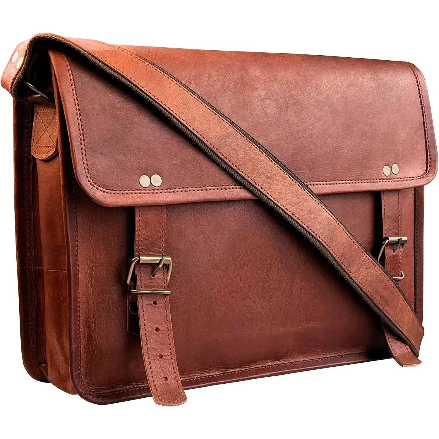 Leather Messenger Bag for Men Women - Full Grain Leather Laptop Satchel Office  Bag