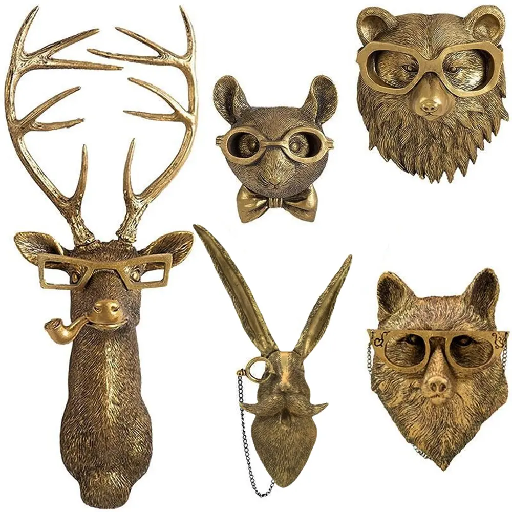 Indoor Resin Animal Wall Hanger, Copper Color Handicraft Decoration for Bedroom & Dining Room, Home Decor Accessory