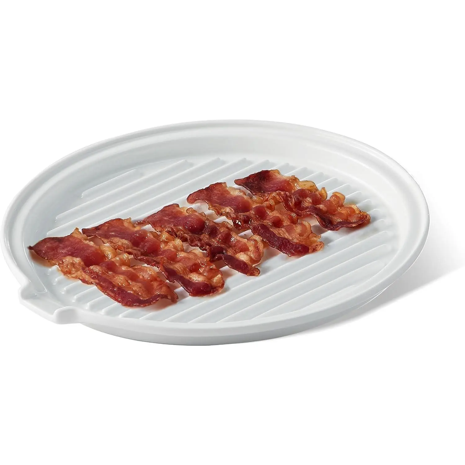 11 Inch Round Ceramic Microwave Bacon Tray, Ceramic Bacon Cooker Meat Rack for Oven Cooking, Crispy Bacon Maker Dish Plate, White
