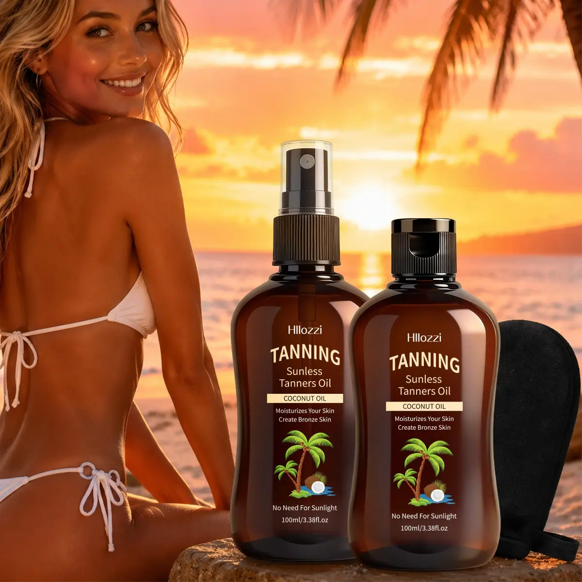 Coconut Bronzer Oil Set, Alcohol-Free, No Sunscreen Ingredients, Seamless Application, Quick Tan for Natural Look, Two-Piece Combo, Self Tanners, Sunless Tanning, Sunless Safe Tanning