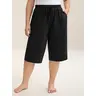 BLOOMCHIC Plus Size High Waist Wide-Leg Capri Lounge Pants - Cozy Knit Pull-On Baggy Pants with Pockets, Drawstring Adjust, M-6X, 2026 Casual Minimalist Plussize Clothes for Women, Fall Pick
