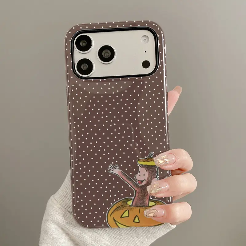 Glossy 2-in-1 Monkey in Pumpkin Pattern TPU Smartphone Casing, Dual-Layer Protective Cellphone Accessories, Durable Anti-Scratch Silicone Shockproof Protector, Compatible with iPhone 18,17,16,15,14,13,12,11,Pro,Max,Plus,Air,E